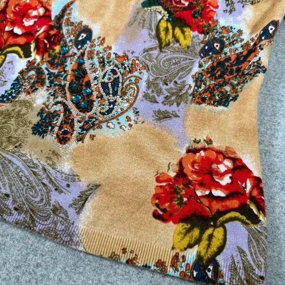 Vintage Y2K Newport News Womens Top Sweater Medium Floral Scoop Neck Sequin - Picture 12 of 14